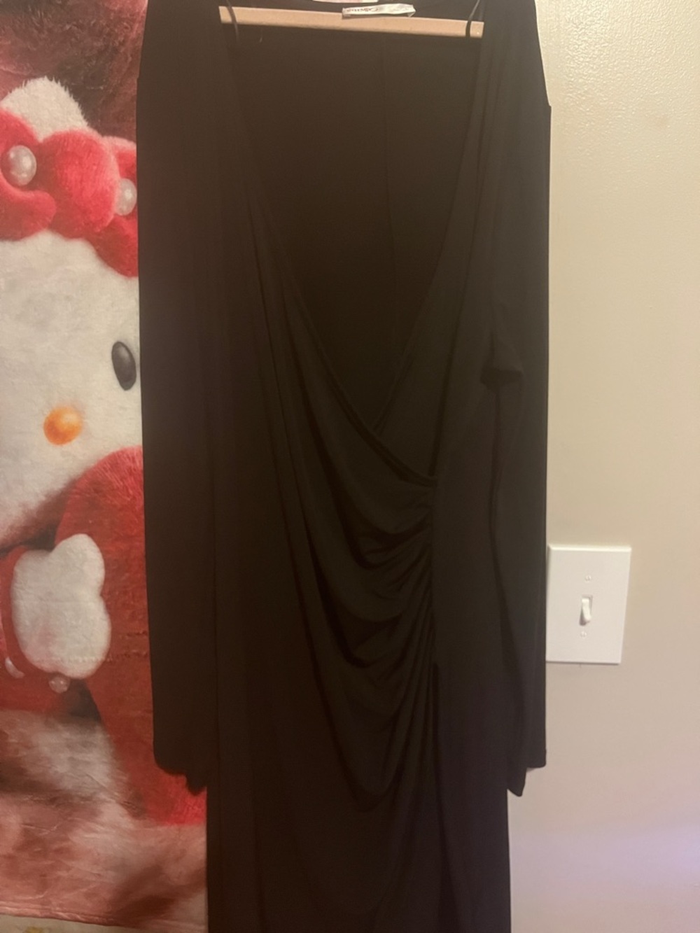 Not Rated Black Long Sleeve Draped V-Neck Dress